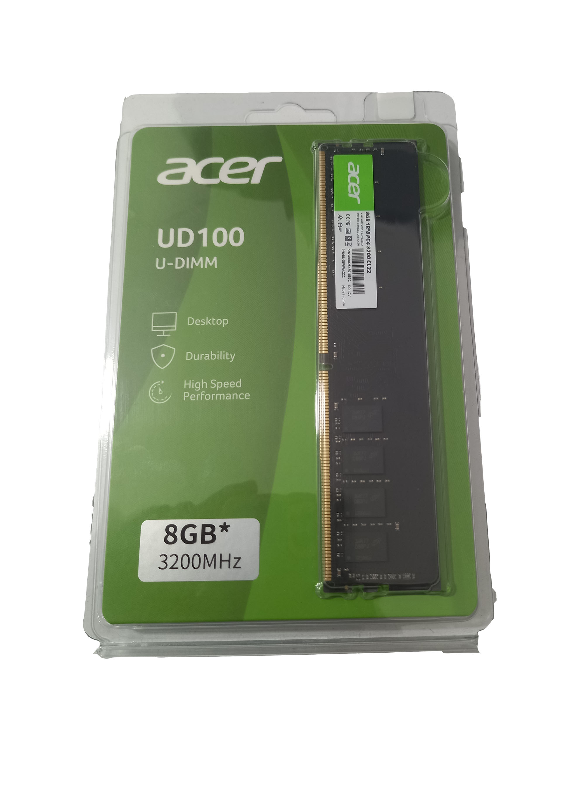 رم کامپیوتر ایسر تک کاناله مدل UD100 فرکانس 3200 مگاهرتز DDR4 تایمینگ CL22 حافظه 8 گیگابایت