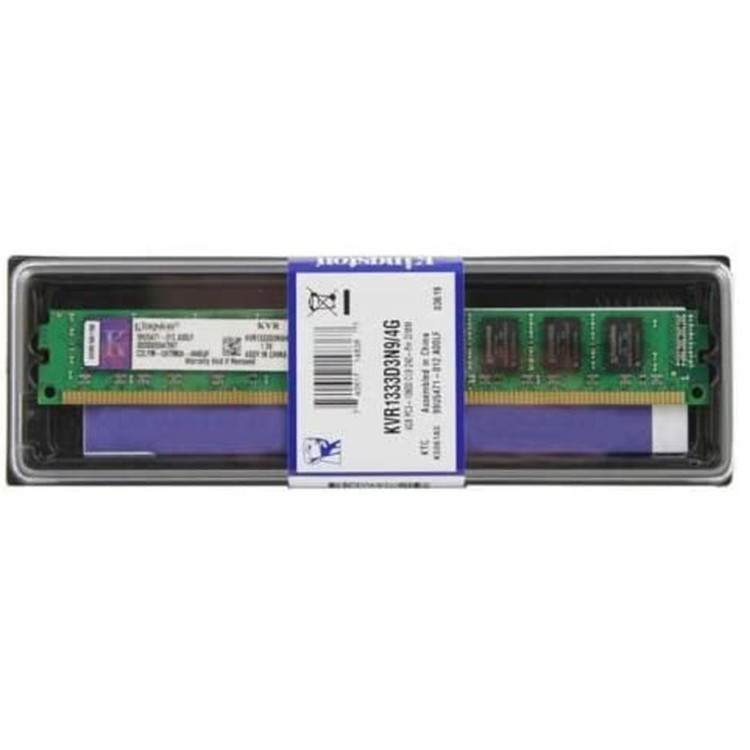 رم دسکتاپ کینگستون مدل KVR1333D3N9/4G ظرفیت 4 گیگابایت DDR3 تک کاناله فرکانس 1333 مگاهرتز تایمینگ CL9 ولتاژ 1.5 ولت نوع ماژول DIMM-کارکرده